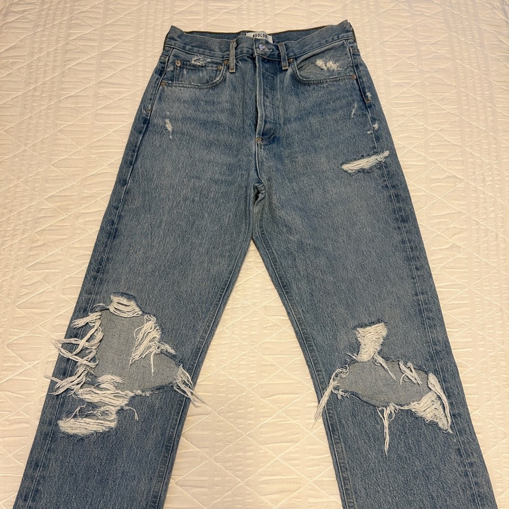 Agolde Medium Wash Ripped Boyfriend Jeans - Aritzia